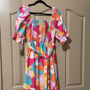 Fantastic Fawn Multicolor Smocked Dress. Size L.